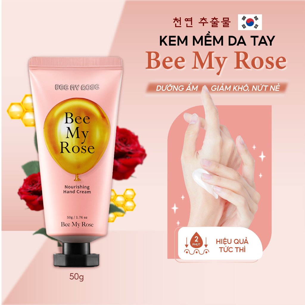 Kem dưỡng da tay Hàn Quốc Bee My Rose, chiết xuất thực vật giàu vitamin A cấp ẩm, làm mềm da bàn tay bị khô ngăn nứt nẻ.