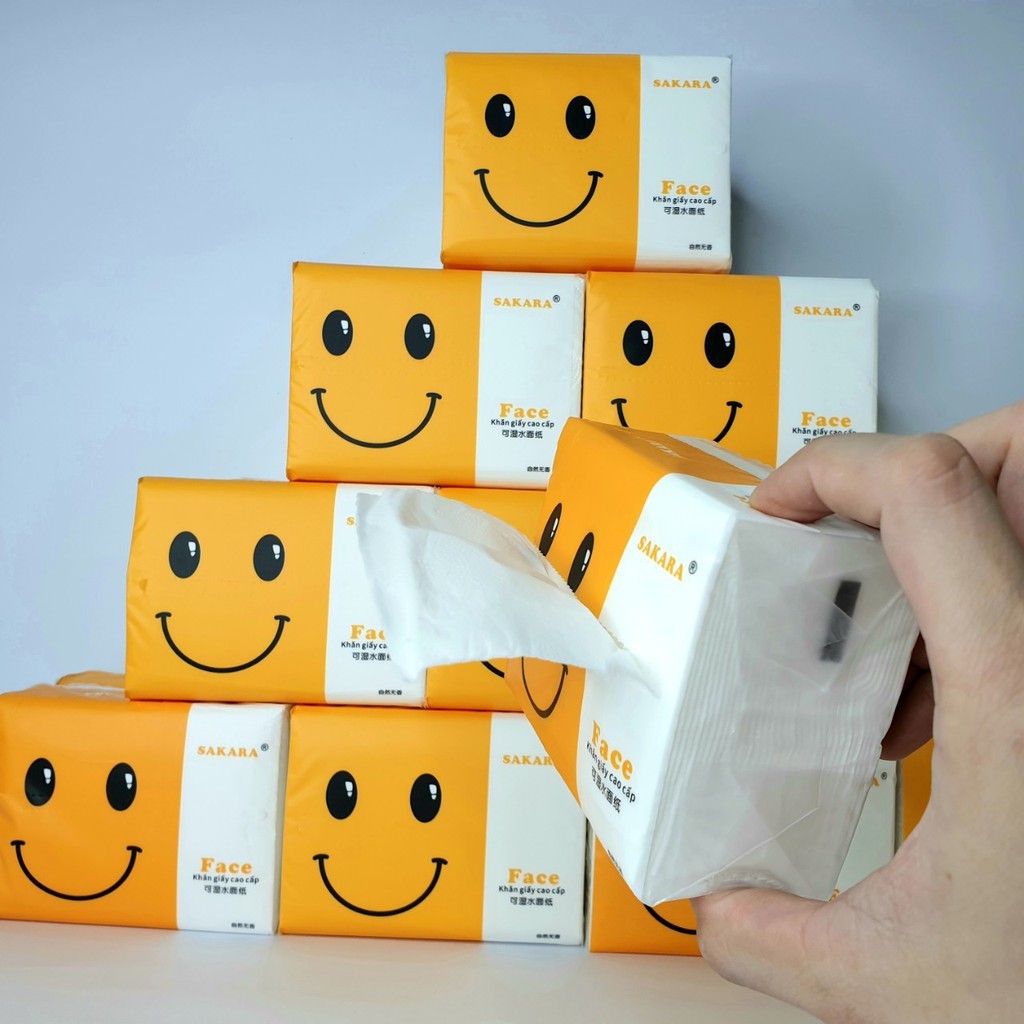 Giấy Ăn SAKARA Mặt Cười Siêu Dai Siêu Mịn - Giấy Ăn Rút 4 Lớp