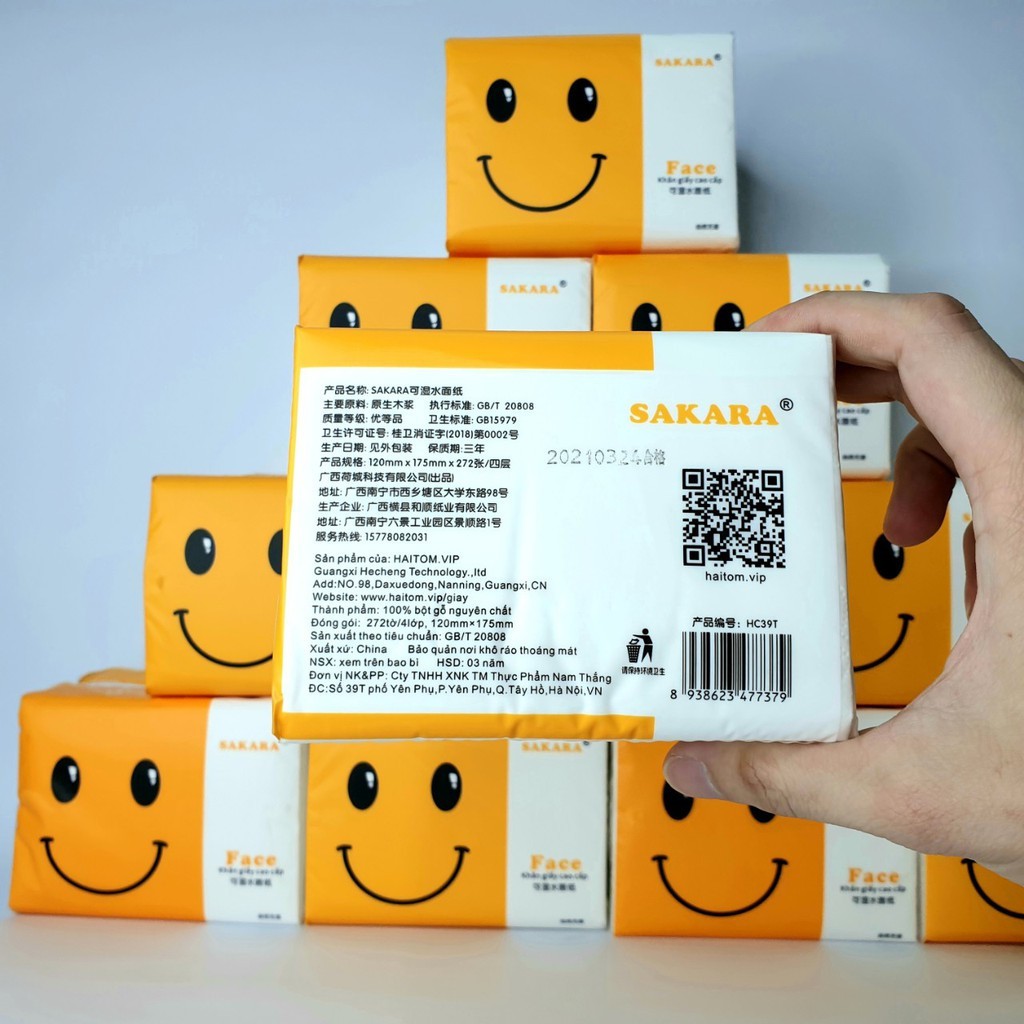 Giấy Ăn SAKARA Mặt Cười Siêu Dai Siêu Mịn - Giấy Ăn Rút 4 Lớp