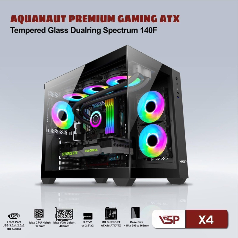 VỎ CASE BỂ CÁ VSP AQUANAUT GAMING X2 - X4 ATX FULL VIỀN