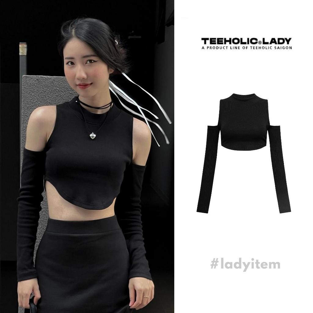 Áo croptop tay dài hở vai vạt bầu ôm body cao cấp cá tính sang chảnh màu đen quyến rũ local brand teeholic