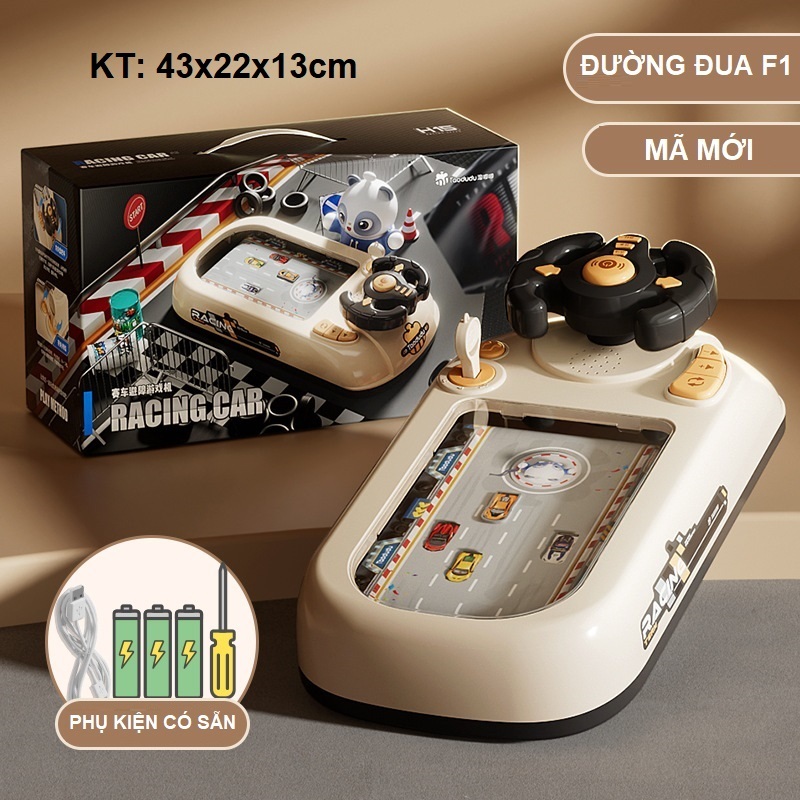 Xe ô tô đồ chơi trên đường đua F1 có màn hình chuyển động cho bé điều khiển vô lăng như thật, quà tặng sinh nhật cho bé
