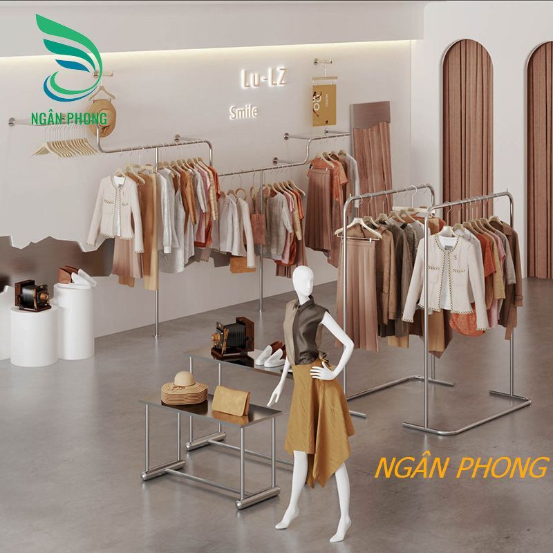 SÀO TREO QUẦN ÁO SHOP THƠI TRANG INOX- MÂU NP1