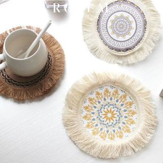 Tấm lót ly, đế lót cốc, lót bình hoa chống nước decor thổ cẩm bohemian