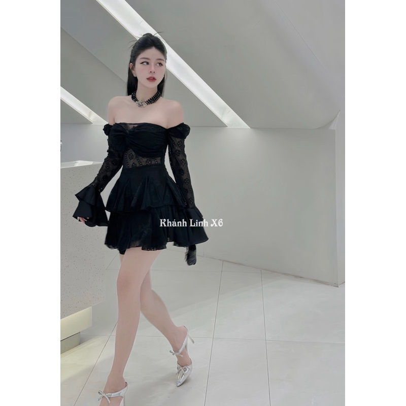 Đầm thiết kế ren trễ vai bèo tiểu thư