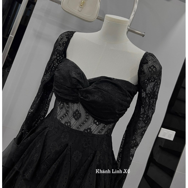 Đầm thiết kế ren trễ vai bèo tiểu thư