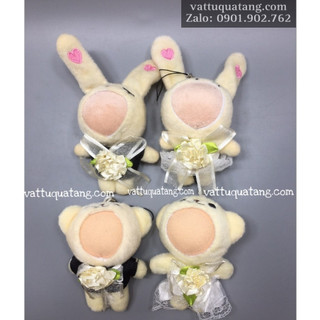 Phôi gấu bông in hình 3D lên thỏ và gấu chú rể cô dâu cỡ nhỏ 15cm