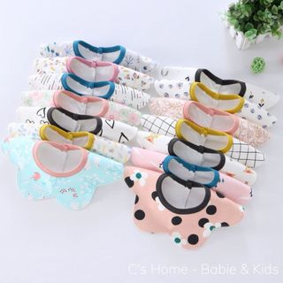 Yếm tròn cotton cho bé trai và bé gái, yếm xoay 360 độ có cúc bấm điều chỉnh tiện dụng, nhiều họa tiết xinh xắn