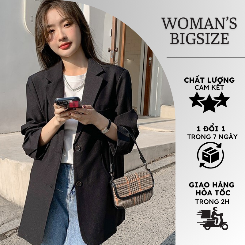 Áo khoác blazer dáng dài Hàn Quốc Áo choàng mùa đông 2 lớp dày dặn màu đen trắng form rộng sang trọng phù hợp đi dạo phố