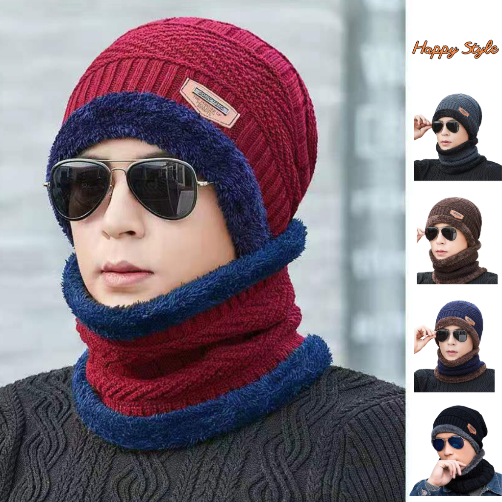 Mũ Len Kèm Khăn Hàng Tốt Mũ Chùm Đầu Kèm Khăng Quàng Cổ Form Unisex Nam Nữ N177 – Happy Style