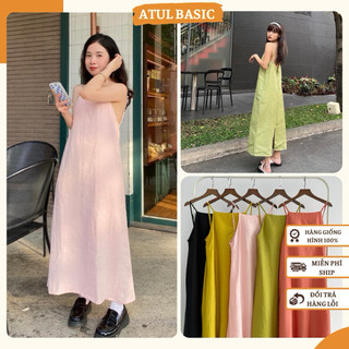 Đầm Suông Hai Dây, Đầm Cổ Yếm Hở Lưng Dáng Dài Tà Xẻ Dây Rút Cột Nơ Quyến Rũ Có Mút Ngực - Sala Dress