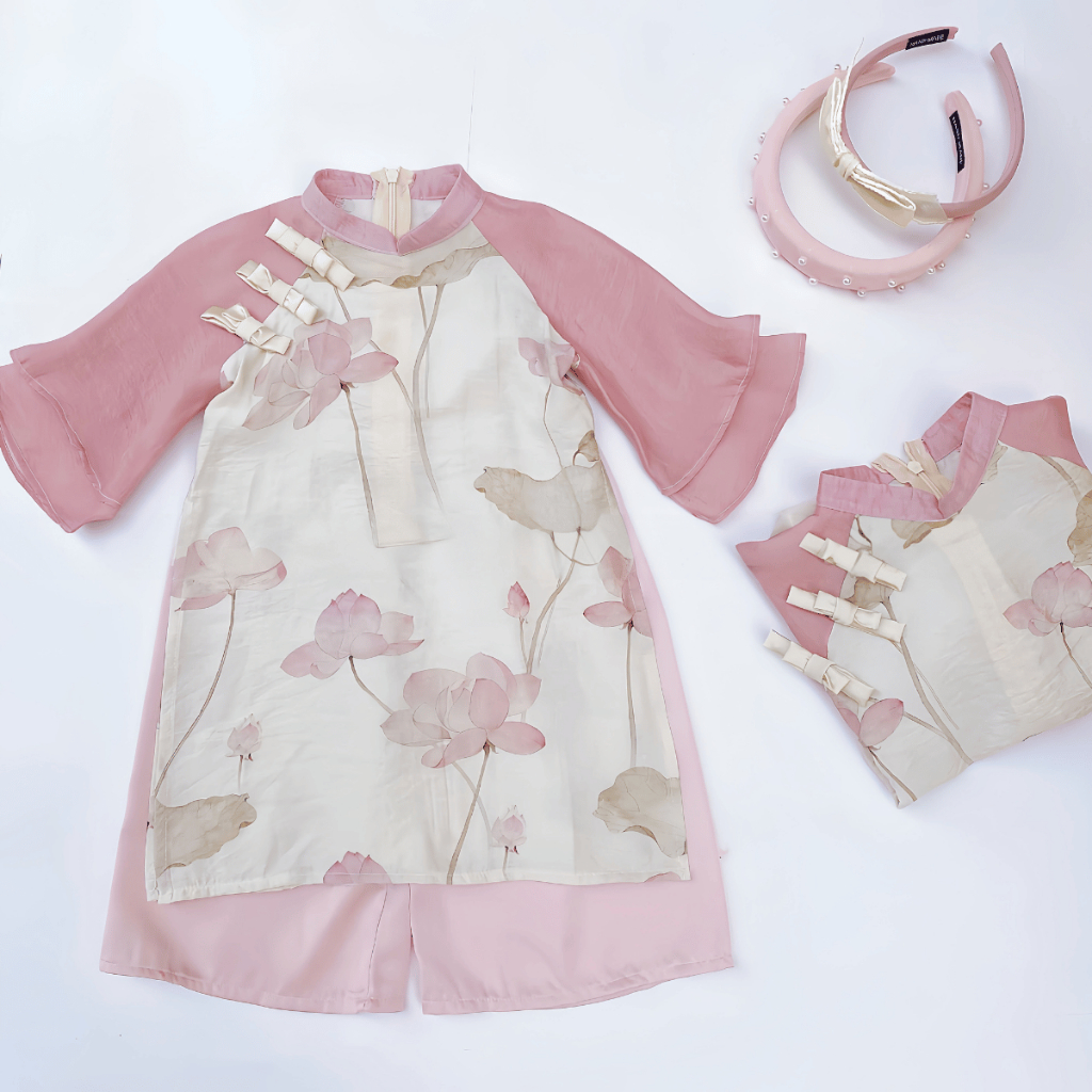 TT333 Set mẹ và bé áo dài hoa sen cách tân cánh tiên - MOMCARE.vn