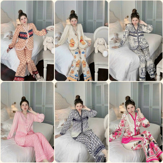  Đồ bộ Pyjama nữ in 5D cổ Y lụa xước nhiều hoạ tiết xinh
