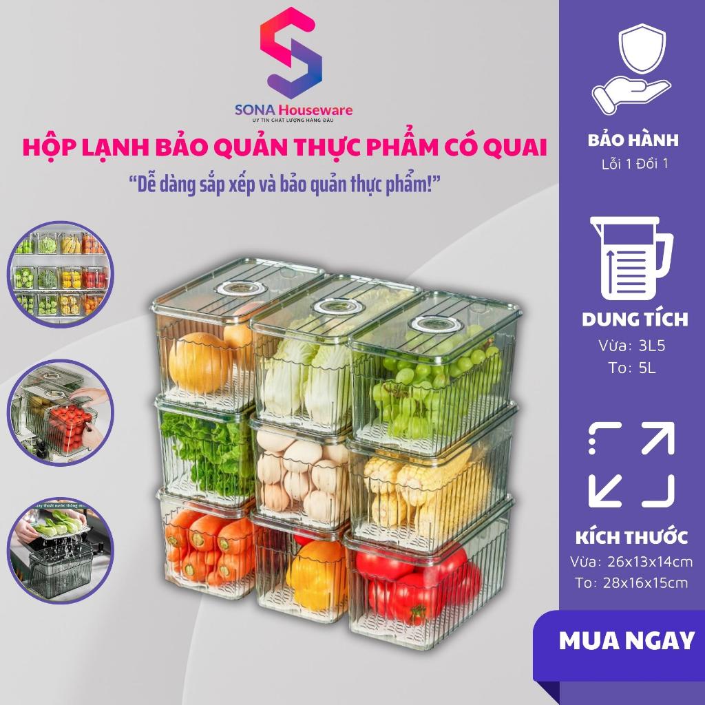 Hộp đựng rau củ tủ lạnh có quai Sonahouse lựa chọn tốt bảo quản thực phẩm trong tủ lạnh 5L