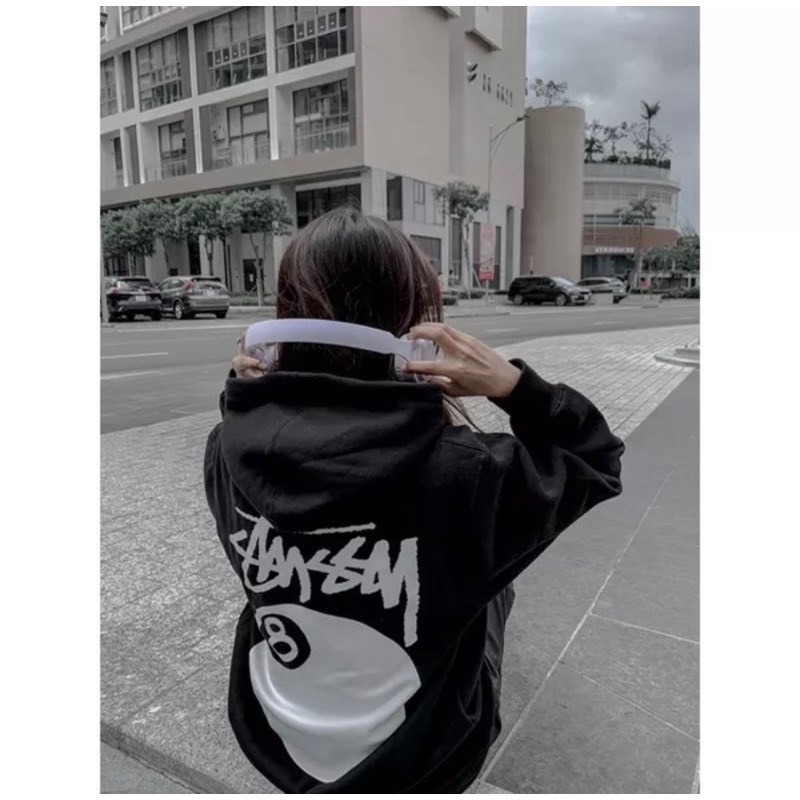 Áo hoodie Stussy in hình bi 8, áo hoodie nam nữ form rộng chất liệu nỉ bông hai lớp cao cấp