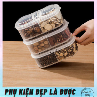Hộp nhựa 2 ngăn đựng thực phẩm có nắp đậy, hộp bảo quản thực phẩm trong suốt, Hộp Đựng Thực Phẩm, Gia Vị Khô 2 Ngăn Nhựa