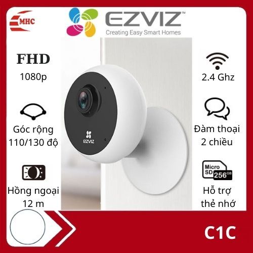 Camera Wifi Ezviz C1C Full HD 1080p, đàm thoại, hú còi, cảnh báo chuyển động, hồng ngoại- Hàng chính hãng
