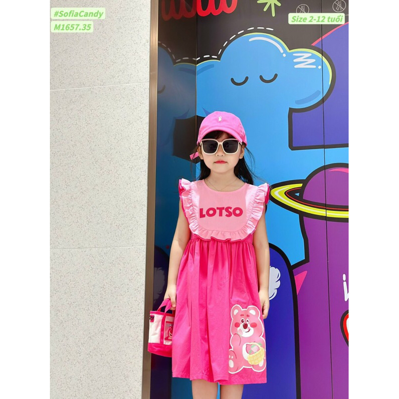 Đầm gấu dâu bé gái 8-32kg Siêu đẹp , đầm váy bé gái gấu lotso