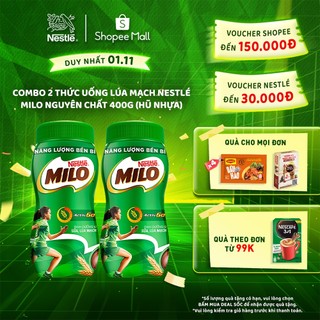 Combo 2 hũ thức uống lúa mạch Nestlé® Milo® nguyên chất 400g (hũ nhựa)