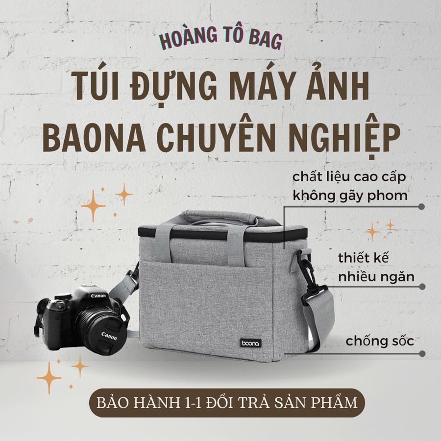 Túi đeo chéo đựng máy ảnh chuyên nghiệp BAONA cao cấp chống sốc chống nước, thiết kế gọn gàng