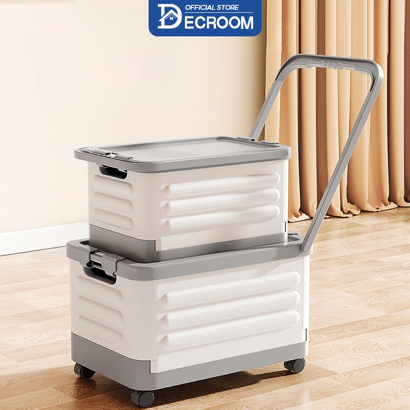 DECROOM Thùng Nhựa Đựng Đồ Gấp Gọn, Có Nắp Đậy Kín Gấp Gọn Thông Minh Đựng Sách, Quần Áo, Ròng Rọc Và Thanh Giằng