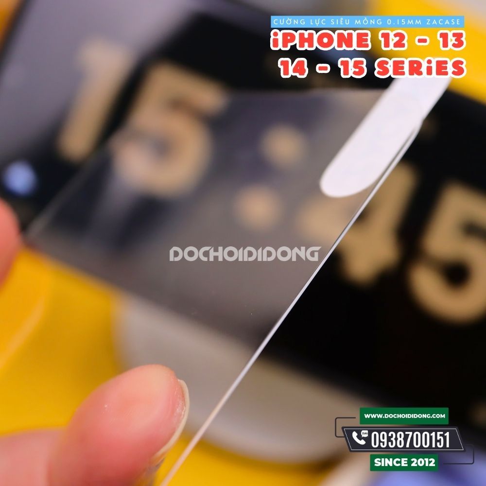 Cường Lực Màn Hình Siêu Mỏng 0.15mm iPhone 12 13 Pro Pro Max 14 15 Plus Pro Max Zacase Trong Suốt