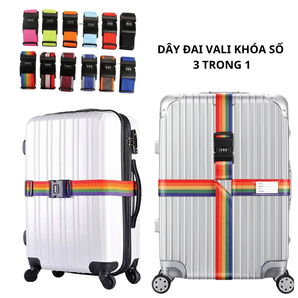 Dây đai vali khóa số 3 trong 1 an toàn, dây vải buộc vali khóa mã chống trộm cao cấp