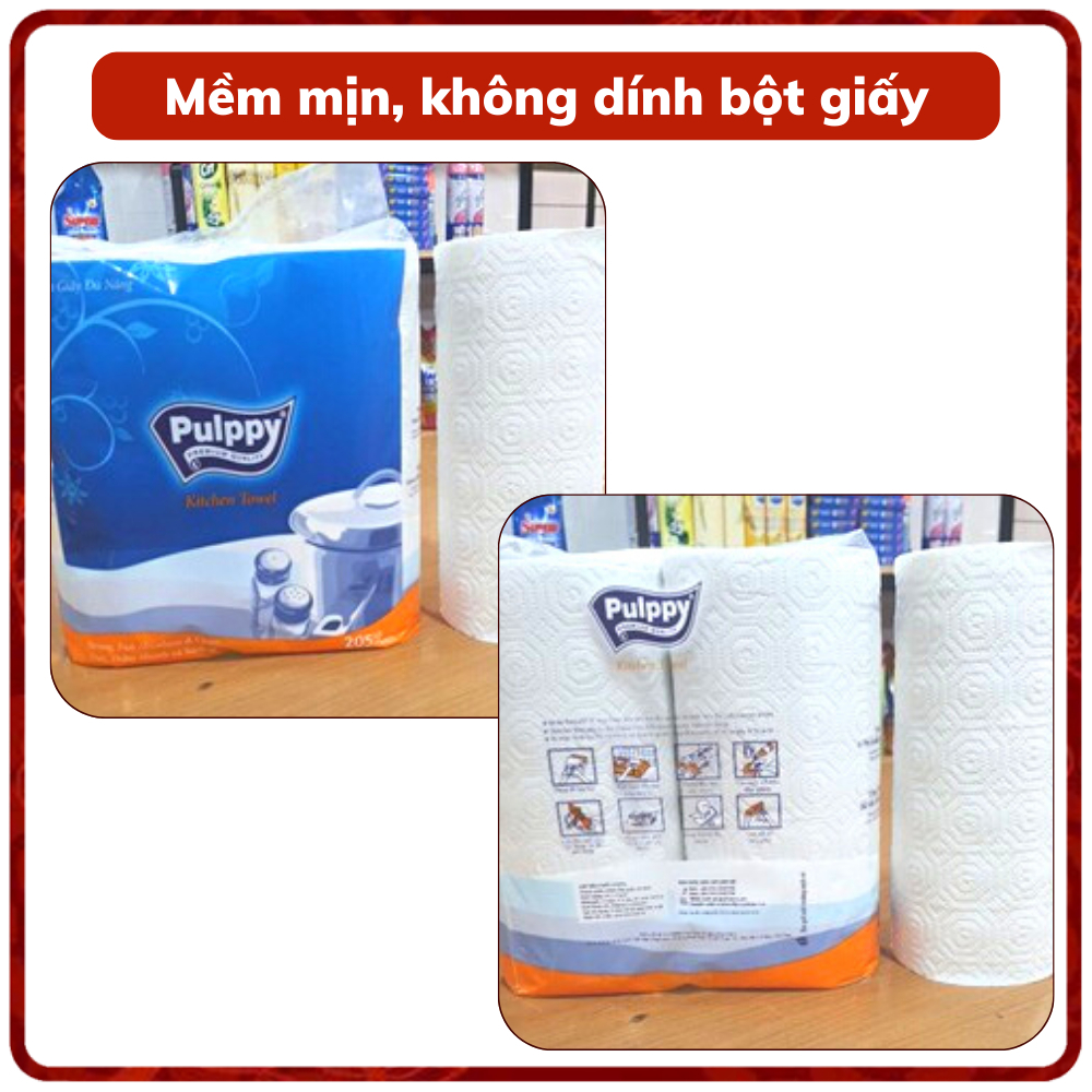 Khăn Giấy Đa Năng Pulppy Bếp Xanh 2 Cuộn - 205 Tờ