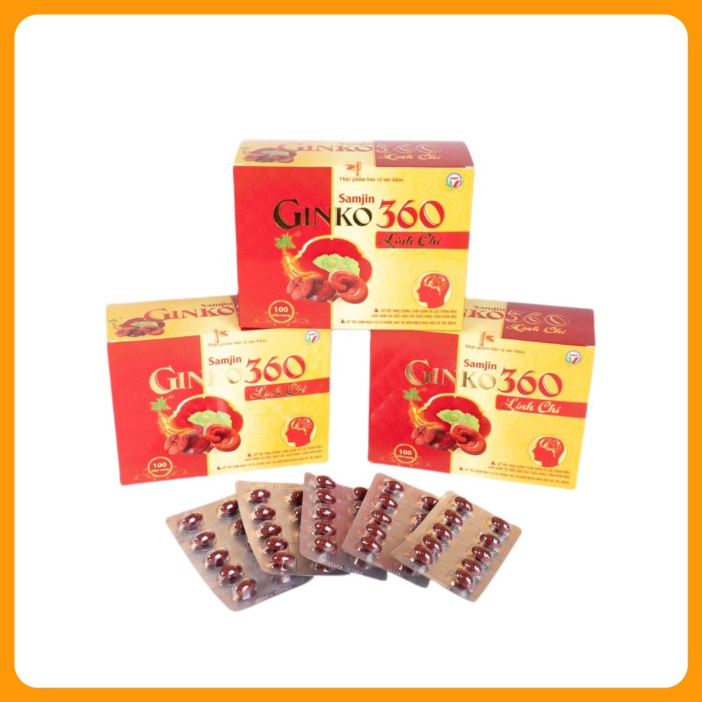 Hoạt Huyết Dưỡng Não Ginko 360 Linh Chi Hỗ Trợ Tuần Hoàn Não, Lưu Thông Máu, Giảm Suy Nhược Cơ Thể - Hộp 10 Vỉ x10v