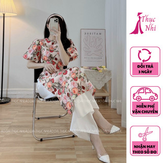 Áo dài cách tân gấm xốp mềm hoa in