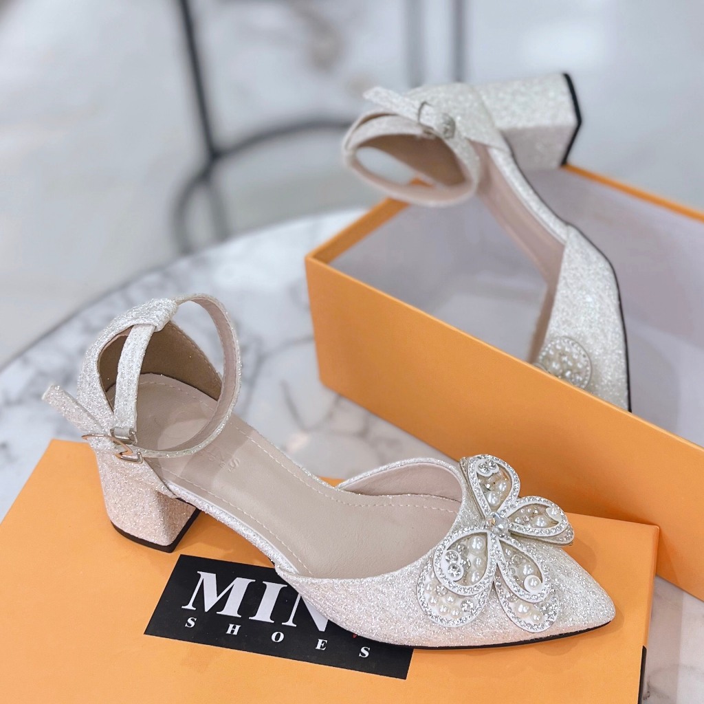 Min's Shoes - Giày Nơ Gót Vuông Da Nhũ Cao Cấp K68