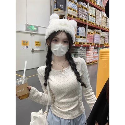 Áo Thun Nữ Dài Tay Hoa Nhí Cổ Tròn Ôm Body Phong Cách Hàn Quốc