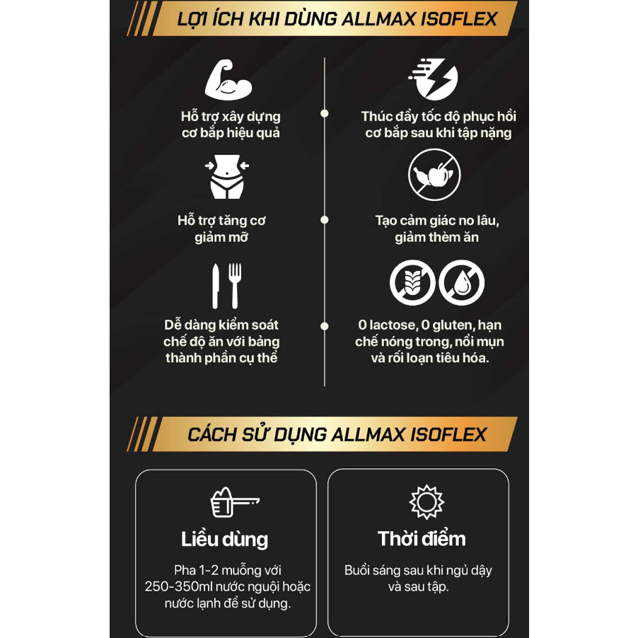 Bột đạm dinh dưỡng thể thao thể hình ISOFLEX 2LBS  hỗ trợ tăng cơ từ thương hiệu ALLMAX từ Canada