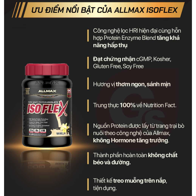 Bột đạm dinh dưỡng thể thao thể hình ISOFLEX 2LBS  hỗ trợ tăng cơ từ thương hiệu ALLMAX từ Canada