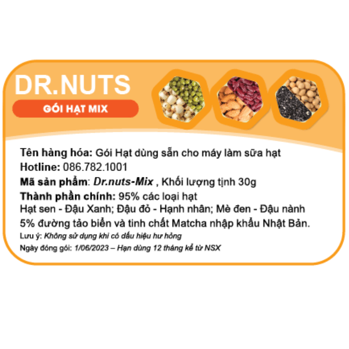 Gói Hạt Làm Sẵn Cho Máy Sữa Hạt Dr.Nuts Định lượng sẵn-Xé là nấu-Mix 3 vị-Tiện Lợi Nhanh Chóng-Dinh Dưỡng-Đẹp Da-Healthy