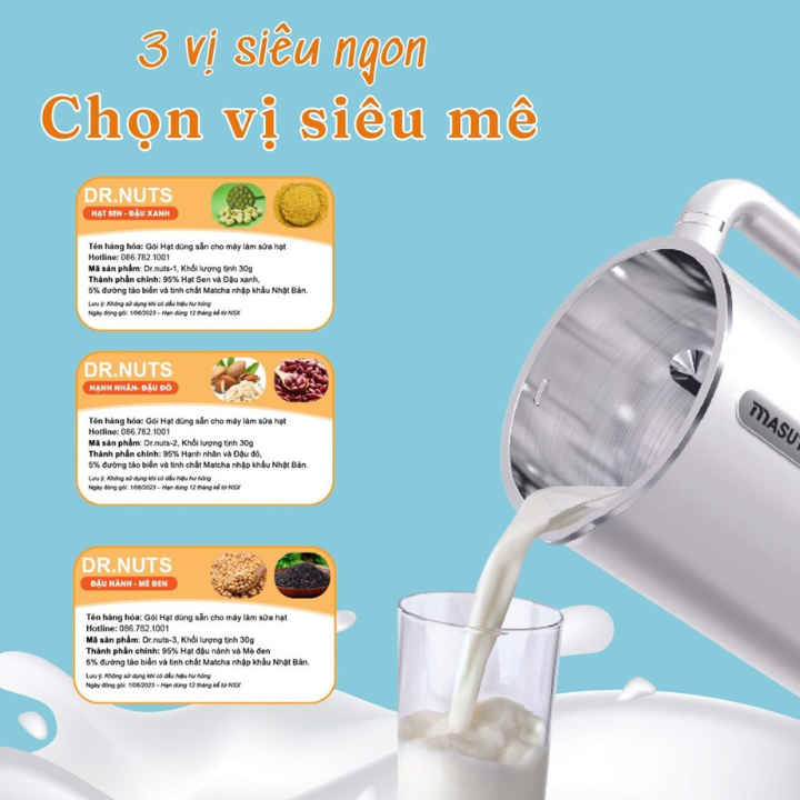 Gói Hạt Làm Sẵn Cho Máy Sữa Hạt Dr.Nuts Định lượng sẵn-Xé là nấu-Mix 3 vị-Tiện Lợi Nhanh Chóng-Dinh Dưỡng-Đẹp Da-Healthy