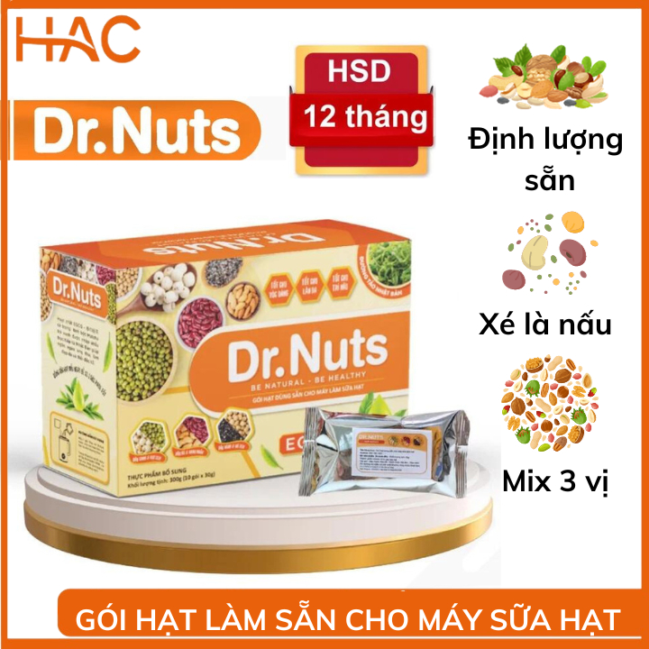 Gói Hạt Làm Sẵn Cho Máy Sữa Hạt Dr.Nuts Định lượng sẵn-Xé là nấu-Mix 3 vị-Tiện Lợi Nhanh Chóng-Dinh Dưỡng-Đẹp Da-Healthy