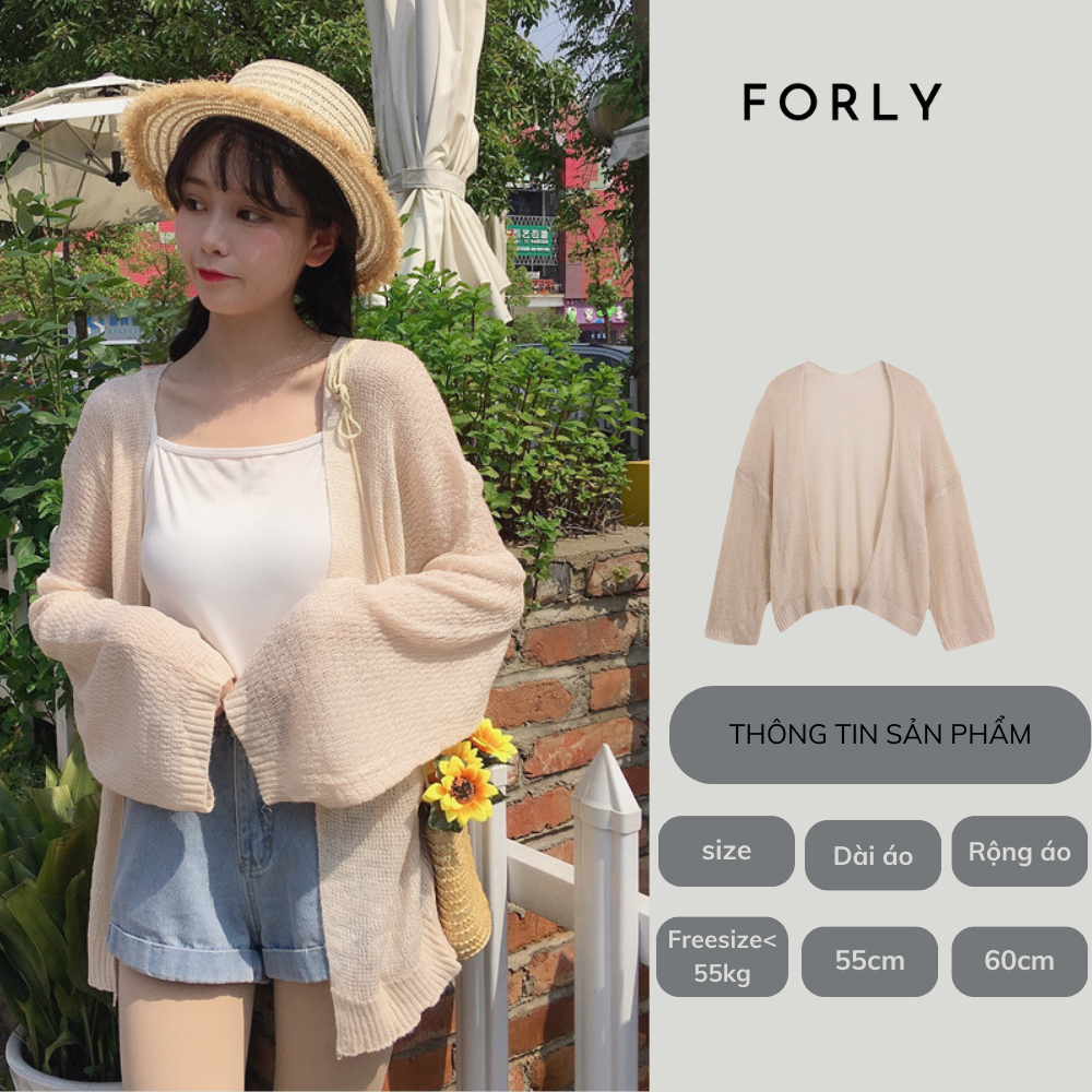 Áo khoác cardigan len mỏng Forly lưới dệt kim dài tay dáng rộng quyến rũ FG063
