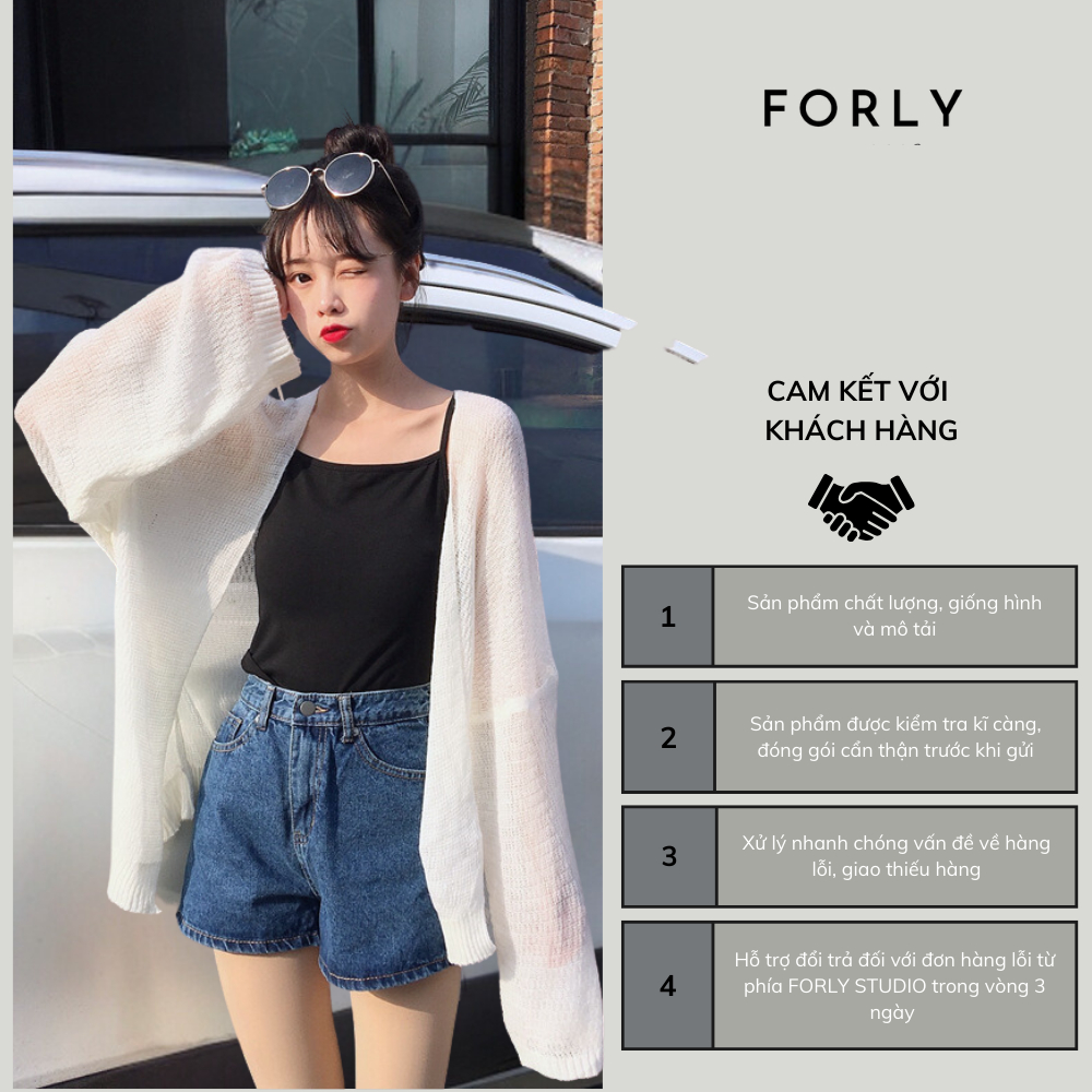 Áo khoác cardigan len mỏng Forly lưới dệt kim dài tay dáng rộng quyến rũ FG063