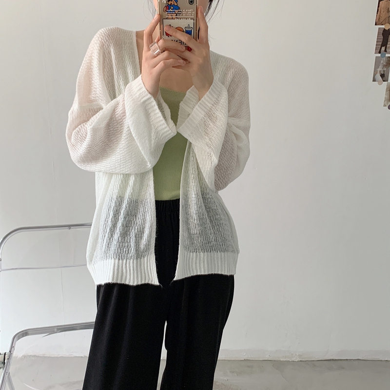 Áo khoác cardigan len mỏng Forly lưới dệt kim dài tay dáng rộng quyến rũ FG063