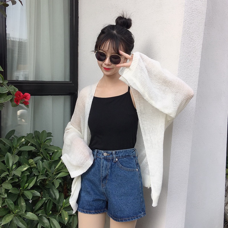 Áo khoác cardigan len mỏng Forly lưới dệt kim dài tay dáng rộng quyến rũ FG063