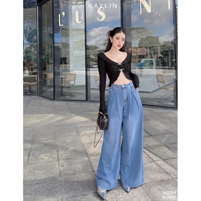 Áo Croptop, Áo Vạt Bèo Tay Dài Đính Nơ Đá Chất Thun Gân Tăm Lạnh Mịn Mát Dễ Thương, Sexy Cho Nữ - Tiệm Nhà Mây