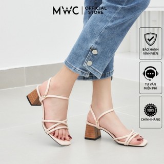 Giày Cao Gót MWC 3706 - Giày Sandal Cao Gót Dây Mảnh Gót Vuông Phối Vân Gỗ Thời Trang