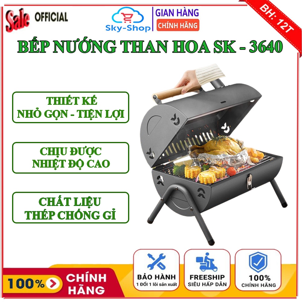 Bếp nướng , bếp nướng than hoa cao cấp chất liệu thép chống gỉ kèm vỉ nướng inox, nướng thịt siêu ngon, thiết kế nhỏ gọn
