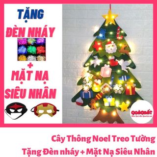 (Size to tặng kèm đèn) Cây thông noel treo tường bằng vải nỉ cao cấp tặng kèm Đèn led nháy và mặt nạ siêu anh hùng