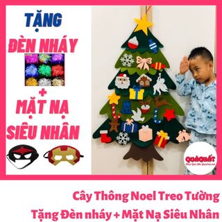Cây thông vải nỉ 5 tán phụ kiện siêu đẹp tặng kèm Đèn nháy và mặt nạ siêu nhân anh hùng cho bé