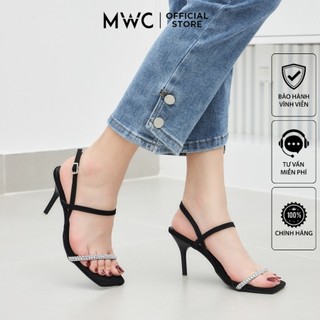 Giày cao gót mwc 4412 - sandal cao gót nữ quai ngang mảnh đính đá gót nhọn sang chảnh