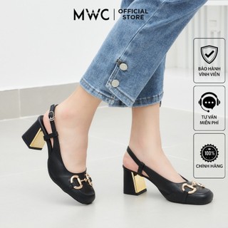 Giày Cao Gót MWC 4179 - Giày Cao Gót Nữ Mũi Tròn Đính Khóa Thời Trang Hiện Đại