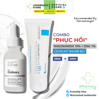 Serum The Ordinary Niacinamide 10% + Kem Dưỡng B5+ La Roche-Posay Cicaplast Baume NK - COMBO PHỤC HỒI DA