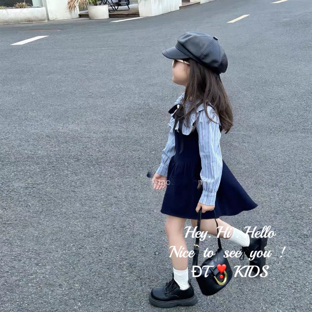 Váy đầm bé gái- Váy bé gái công chúa dài tay đính nơ ngực bánh bèo cho bé yêu từ 1 tuổi đến 7 tuổi